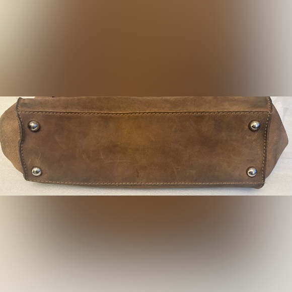 Michael Kors Hamilton Suede Satchel W/ Functioning Lock & Key Rich Brown Patina - Picture 4 of 10